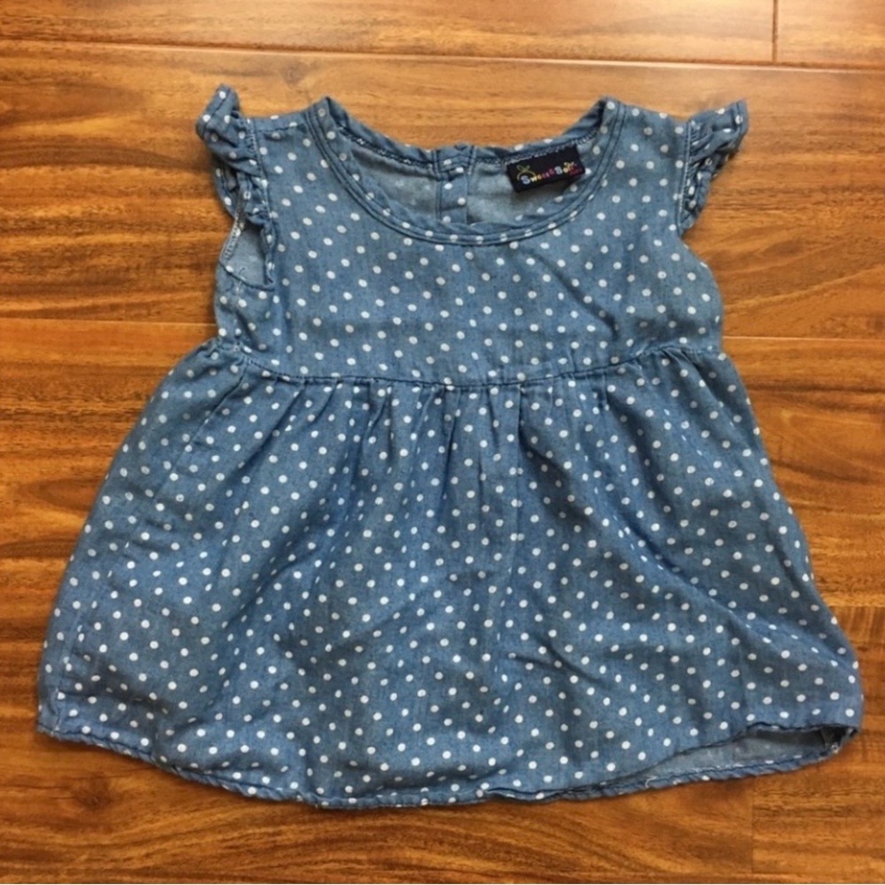 3/$25 Sweet & Soft Paris Baby Girl Chambray Polka Dot Tunic Size 18M Nautical